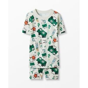 Hanna Anderson Creme Earth Day Recycle Novelty Print Short John Pajama Set Sz 8